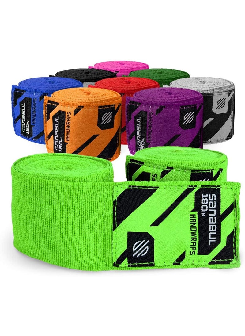 Sanabul  Elastic Professional 180 inch Handwraps for Boxing Kickboxing Muay Thai MMA (Green, 180 inch)  - Image 1