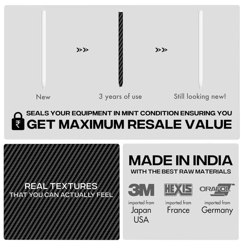 Capes ملصقات تغليف متوافقة مع قلم آيباد الجيل الثاني | تغليف فينيل 3M مقاوم للخدوش ودائم | ليس حافظة | متوافق مع الشحن اللاسلكي | ألياف كربونية سوداء - Image 5