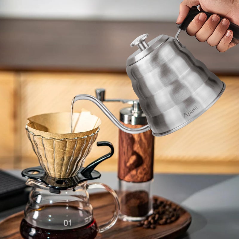 Apusu Gooseneck Kettle for Manual Drip Coffee & Tea 40oz Stainless Steel Pour Over Coffee Kettle with Thermometer Tea Kettle for Stovetop,1200ml,6 Cup,Silver,1Pack - Image 2