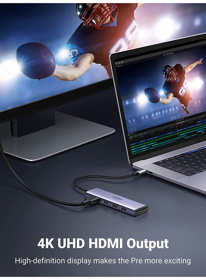 يو جرين محول وموزع منافذ جديد 6 في 1 من USB C إلى HDMI متعدد الوظائف بمنفذ HDMI بجودة 4K وتردد 60 هرتز وقارئ لبطاقات TF وSD مصمم بـ3 منافذ USB 3.0 لأجهزة ماك بوك آير وماك بوك برو بشريحة M1 إصدار 2021 و2019 و2018 وآي باد برو آير 4 وآي باد برو ميني 6 وجلاكسي S20+ - Image 3