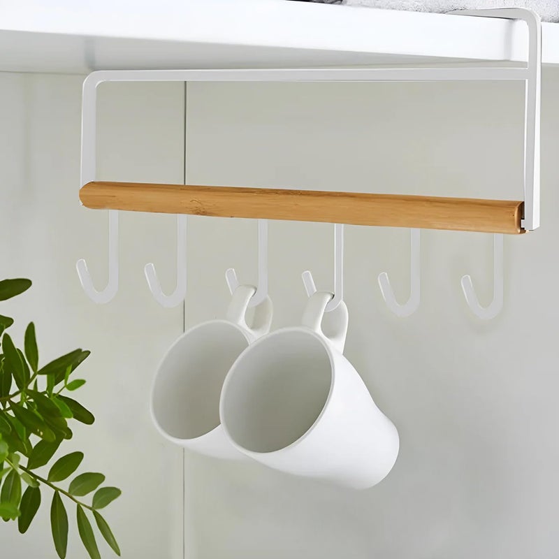 DecorTwist Multifunctional 6 Metal Door Organiser Wall Hook Hanger Suitable for Kitchen Bathroom Room SizeL305cm W2cmH155cm White - Image 1
