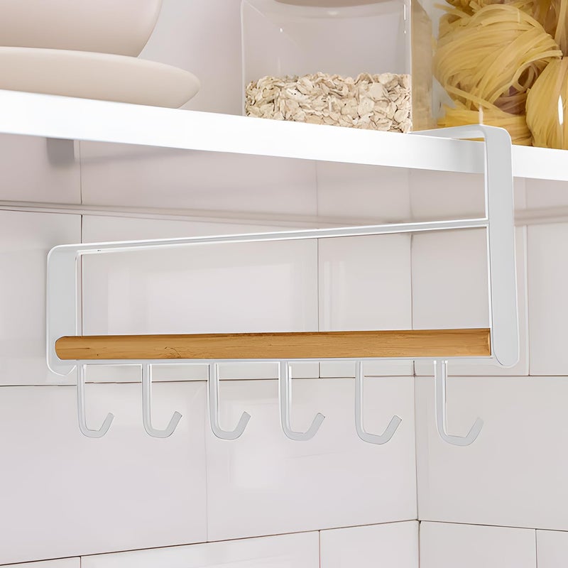 DecorTwist Multifunctional 6 Metal Door Organiser Wall Hook Hanger Suitable for Kitchen Bathroom Room SizeL305cm W2cmH155cm White - Image 4