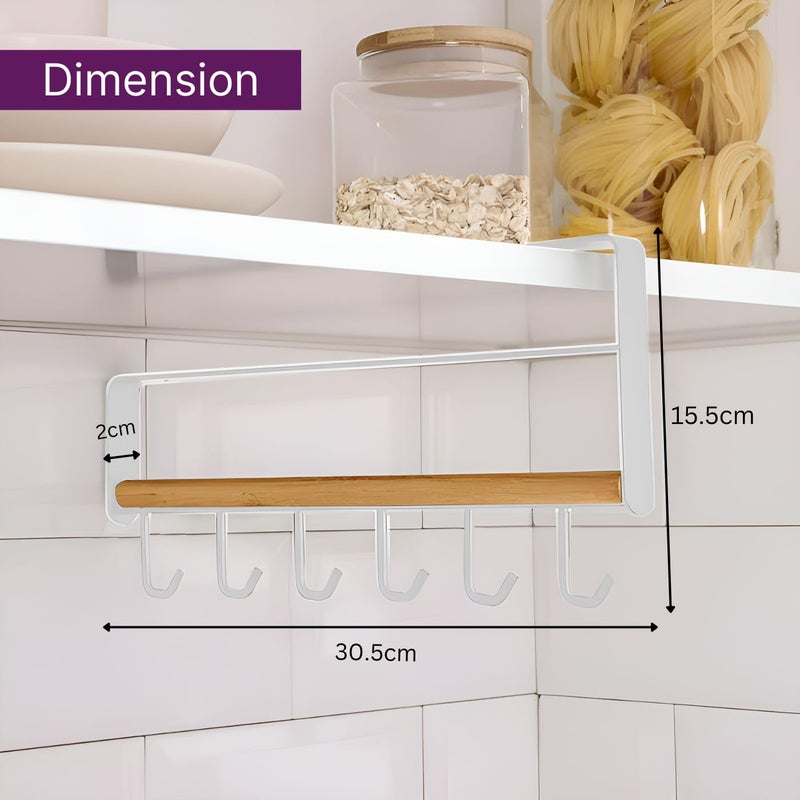 DecorTwist Multifunctional 6 Metal Door Organiser Wall Hook Hanger Suitable for Kitchen Bathroom Room SizeL305cm W2cmH155cm White - Image 2
