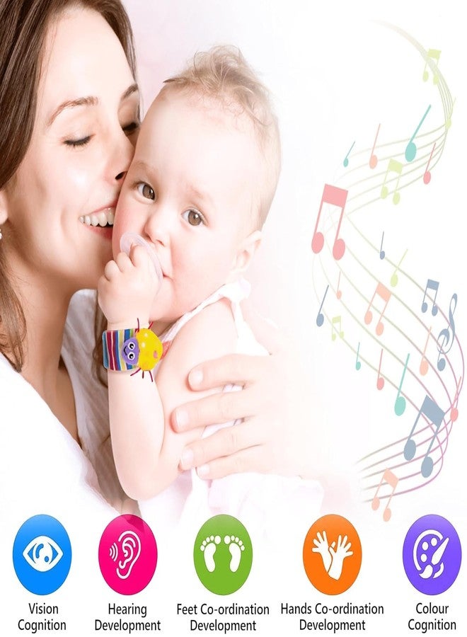 BeFunky خشخيشة معصم على شكل فراشة من BeFunky ولعبة جورب لتحديد القدم للأطفال الصغار، مستلزمات الأطفال وهدايا للأعمار من 0-3، 3-6، 6-12 شهرًا (عبوة من 4 قطع) - Image 4