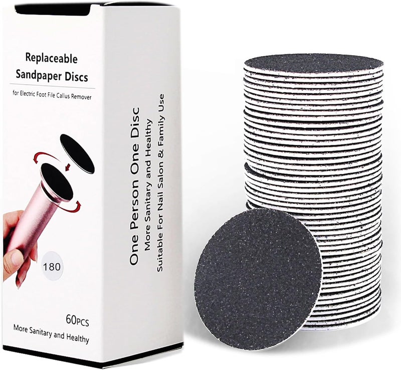 I·B·N G 60 قطعة أقراص ورق صنفرة قابلة للاستبدال لملف القدم الكهربائي لإزالة الكالو وإزالة الجلد الجاف والخشن، نعومة 180 حبيبة