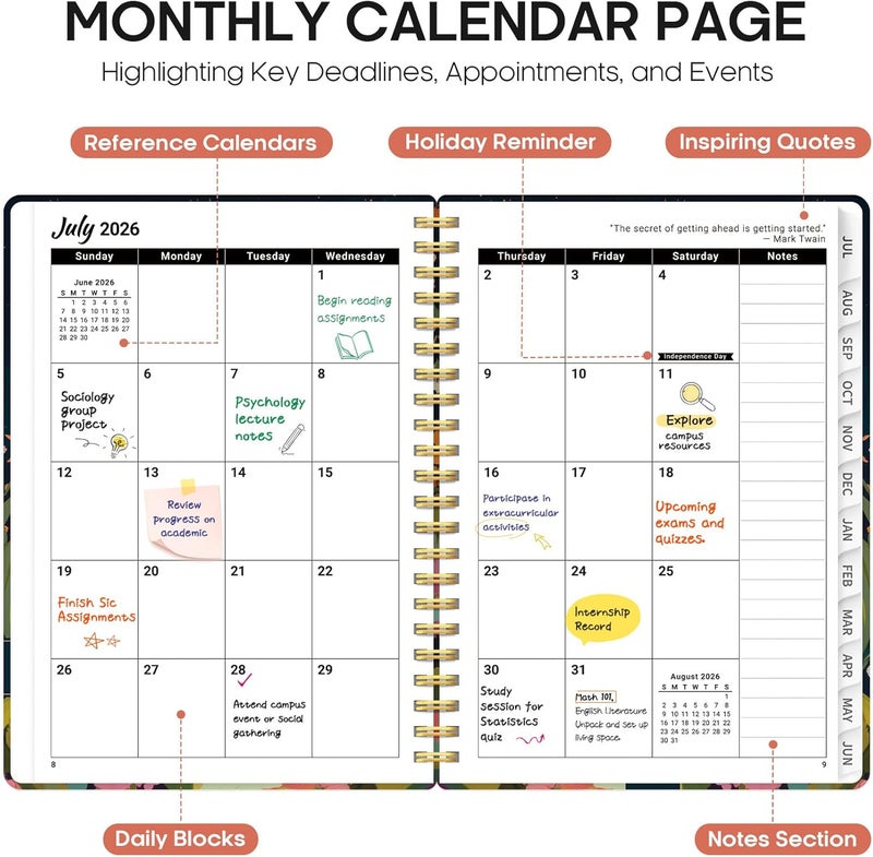 Taja Planner 2026-2027, Academic Year Monthly and Weekly Calendar Planner, Jul 2026 - Jun 2027, Hardcover Teacher Student Planning Agenda book with Tabs, Perfect for School Office Supplies, 6.3" x 8.5 - Image 2