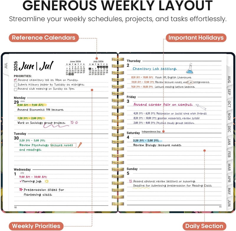 Taja Planner 2026-2027, Academic Year Monthly and Weekly Calendar Planner, Jul 2026 - Jun 2027, Hardcover Teacher Student Planning Agenda book with Tabs, Perfect for School Office Supplies, 6.3" x 8.5 - Image 3
