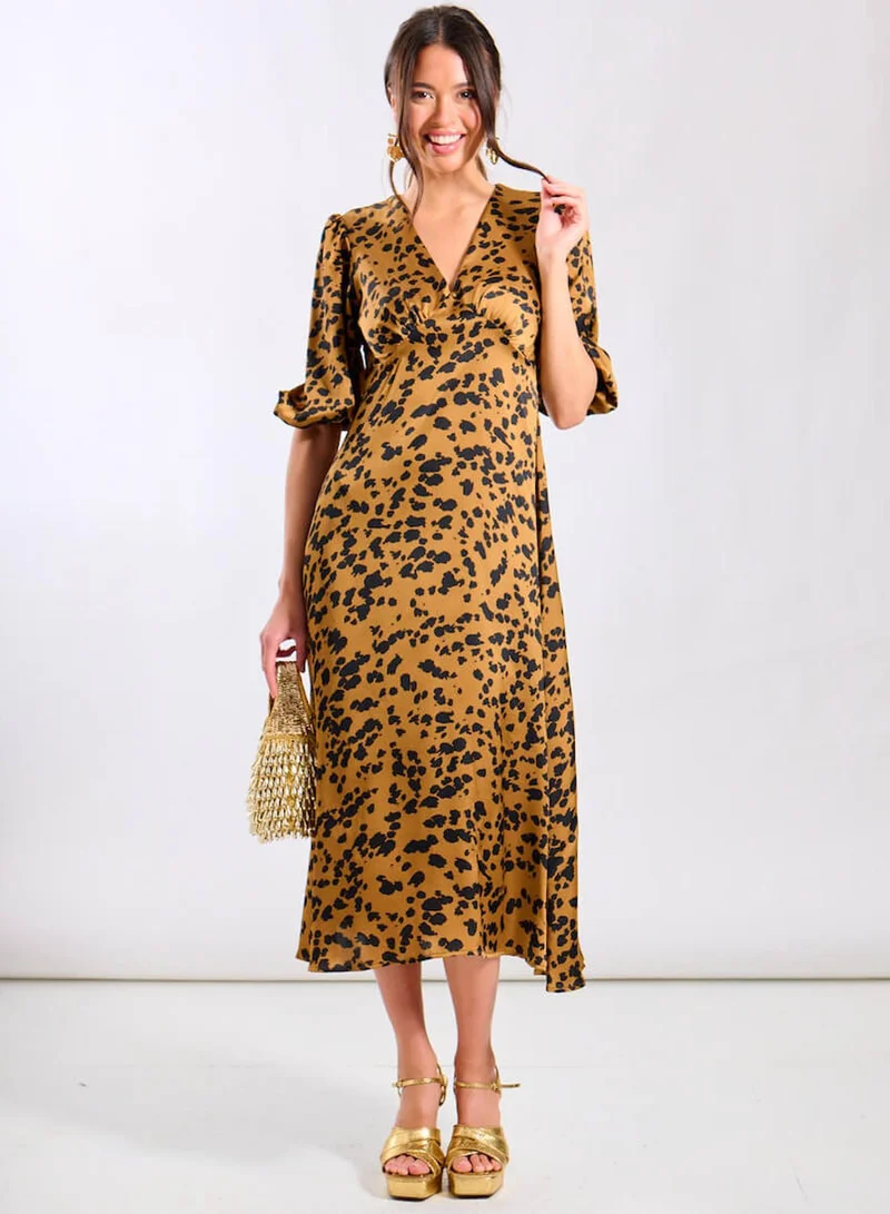 نيدز نو ليبل Brown Leopard Satin Midi Dress