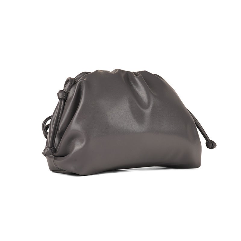 Cloud Pleated Clutch Small Korean Solid Soft Leather Evening Shoulder Bag Grey