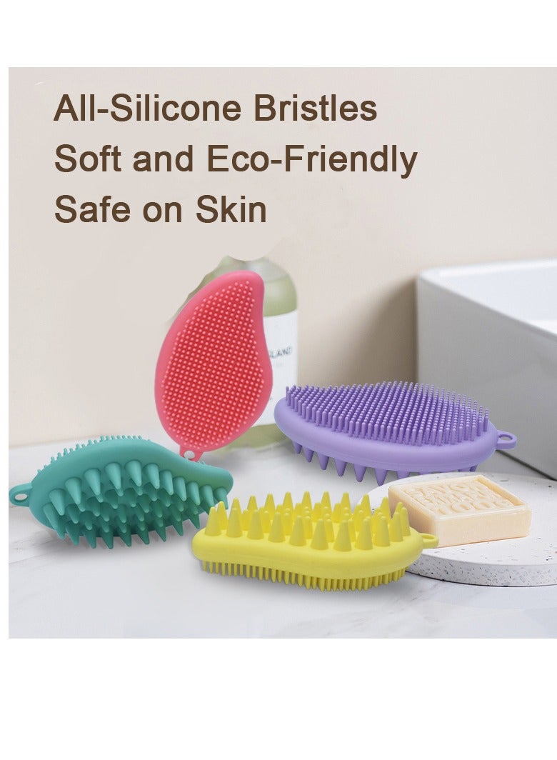 Perfect Silicone Bath Shower Scrubber Set - 3pcs, 100% Pure Silicone, Mango - Shaped, for Body & Scalp Cleaning - Image 2