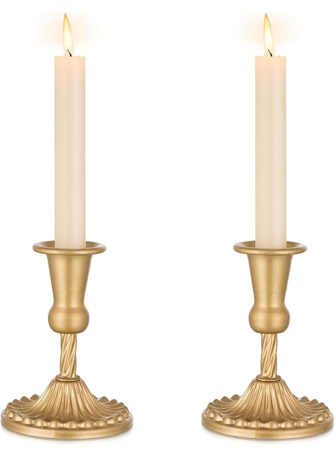 Gold Candle Holders Brass Candlestick Holders: 2 Pcs Taper Candle Holders, Candle Holders for Candlesticks Tapered Gold Candle Holders Wedding Party Chrismas Mantel Home Decor