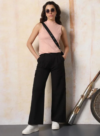 HIGH STAR Women Loose Fit Fit High-Rise Wrinkle Free Pleated Cargo Korean Pants