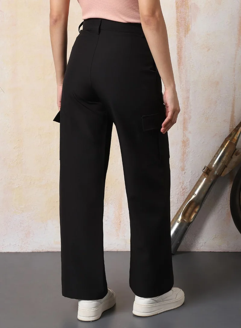 HIGH STAR Women Loose Fit Fit High-Rise Wrinkle Free Pleated Cargo Korean Pants