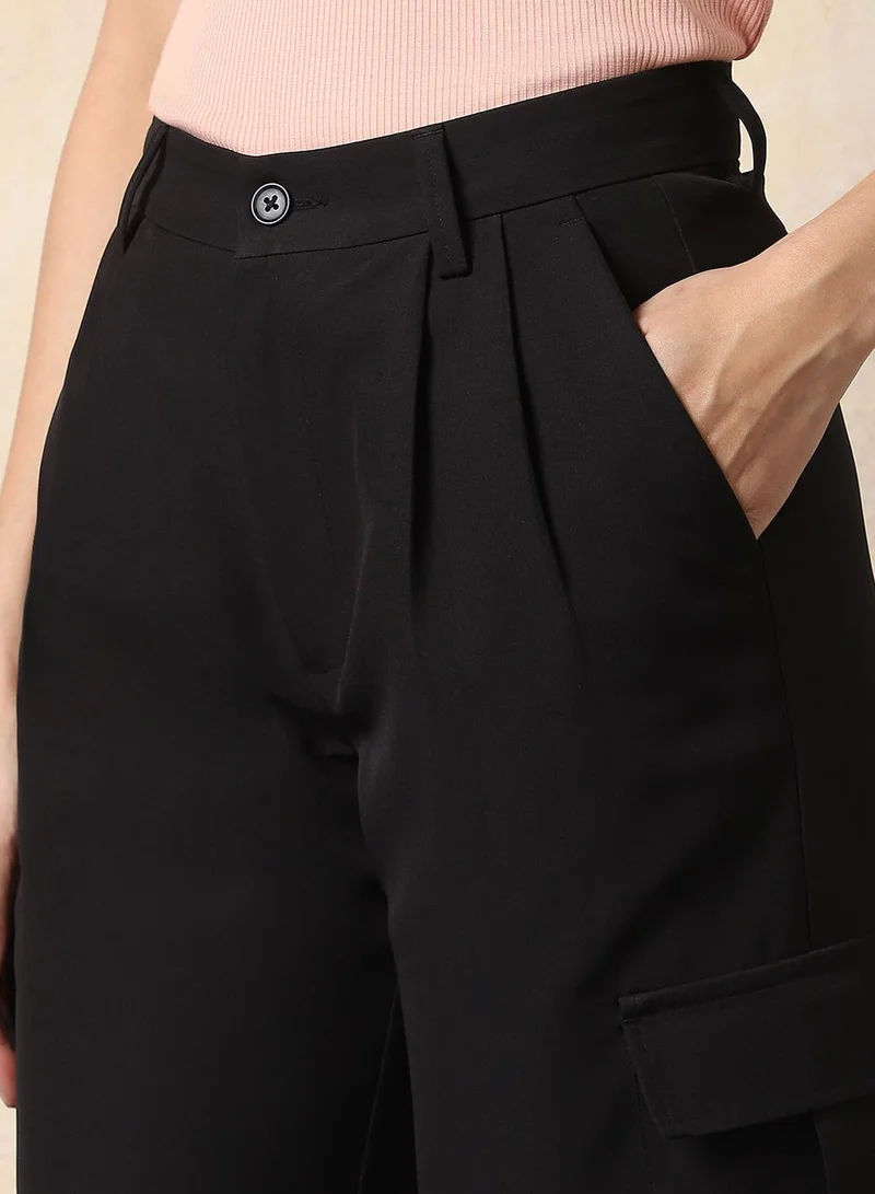 HIGH STAR Women Loose Fit Fit High-Rise Wrinkle Free Pleated Cargo Korean Pants