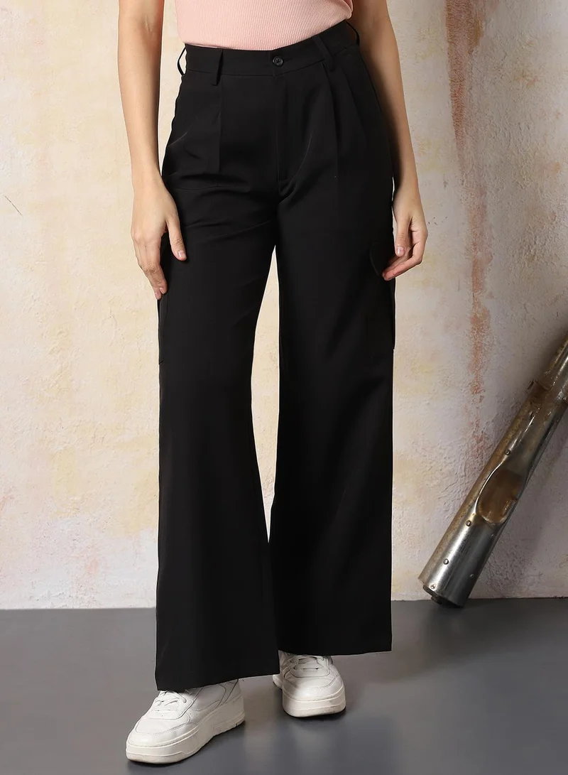 HIGH STAR Women Loose Fit Fit High-Rise Wrinkle Free Pleated Cargo Korean Pants