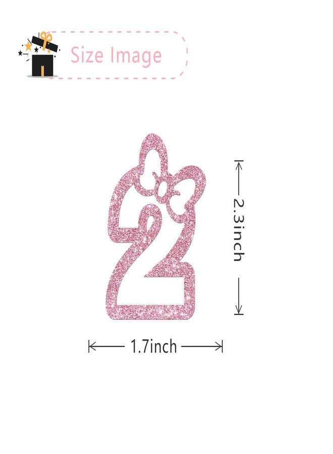 MonMon & Craft Bow Two Cupcake Toppers - Girls Children 2nd Birthday Cupcake Toppers - Twins 2nd Birthday - Number 2 Sign Birthday Party Decorations Pink Glitter - 24 Pcs - Image 3