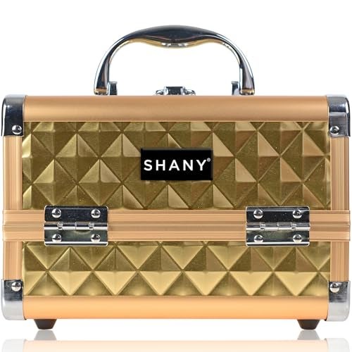 Shany صندوق مكياج شاني الأنيق - علبة مستحضرات التجميل المحمولة - منظم مستحضرات التجميل - تخزين المجوهرات مع أقفال - صناديق تخزين المكياج مع مرآة مكياج - منزل ذهبي - Image 1