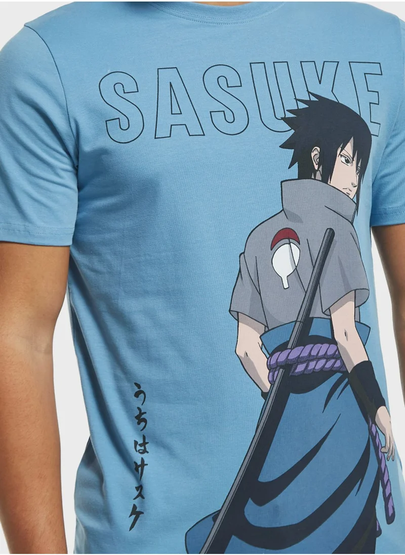 SP Characters Sasuke Uchiha Print Crew Neck T-Shirt