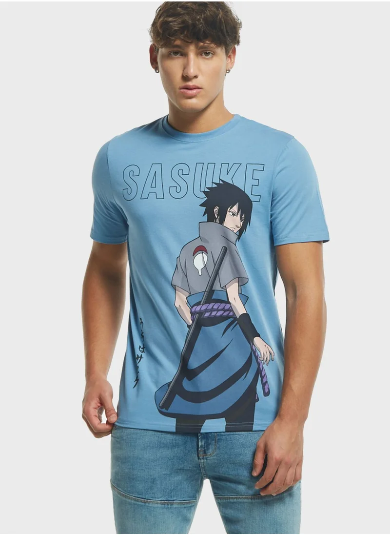 SP Characters Sasuke Uchiha Print Crew Neck T-Shirt