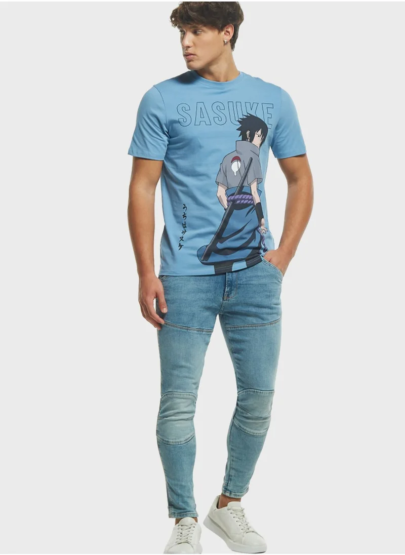 SP Characters Sasuke Uchiha Print Crew Neck T-Shirt