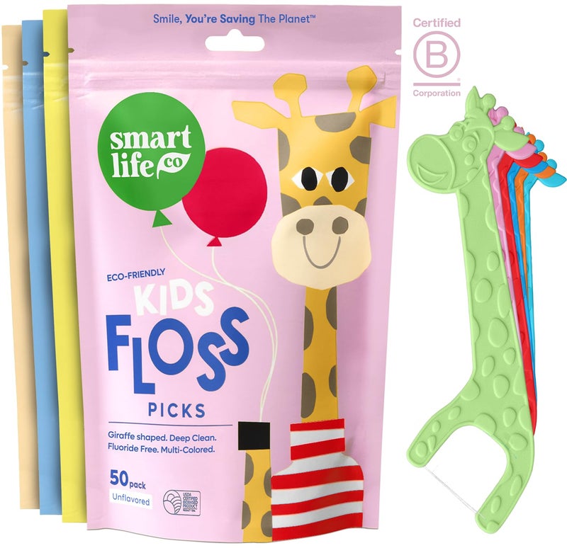 SmartLifeco Eco-Friendly Kids Flossers (100ct) - The Original Straw Wheat Dental Floss Picks For Children, Fluoride & PFA Free, Toothpick Flossing Sticks For Toddler Teeth, No Shred Thread, Unflavored - Image 1