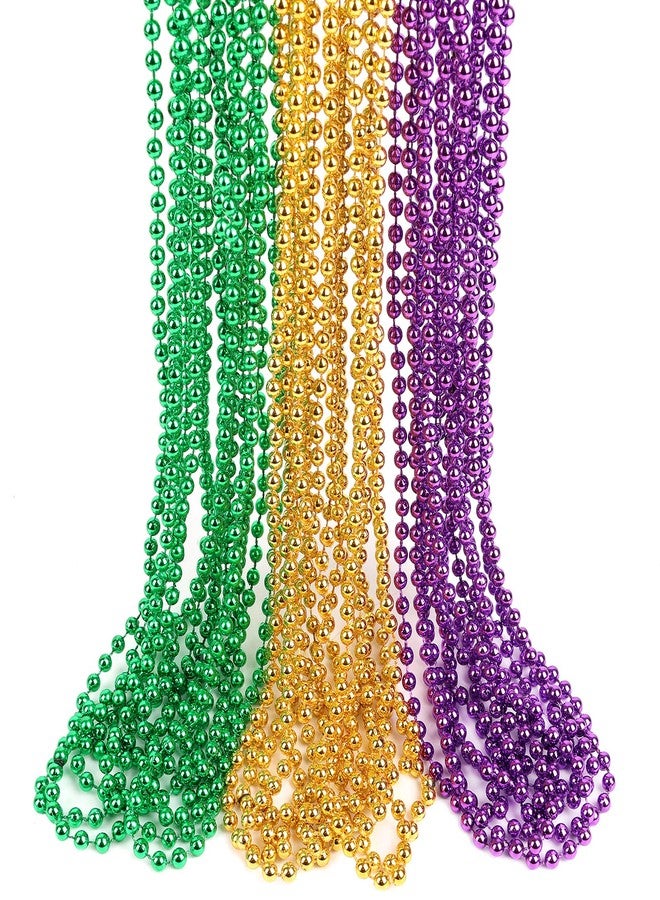 FOIMAS 24pcs Mardi Gras Bead Necklaces,Metallic Bead Necklaces for Mardi Gras Parade New Year Parade St Patrick Day Celebrations Gaysby Themed Party,Green Gold and Purple - Image 1