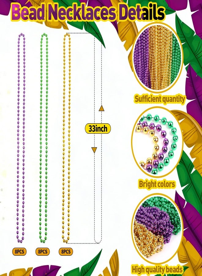 FOIMAS 24pcs Mardi Gras Bead Necklaces,Metallic Bead Necklaces for Mardi Gras Parade New Year Parade St Patrick Day Celebrations Gaysby Themed Party,Green Gold and Purple - Image 2