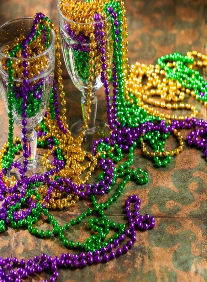 FOIMAS 24pcs Mardi Gras Bead Necklaces,Metallic Bead Necklaces for Mardi Gras Parade New Year Parade St Patrick Day Celebrations Gaysby Themed Party,Green Gold and Purple - Image 3