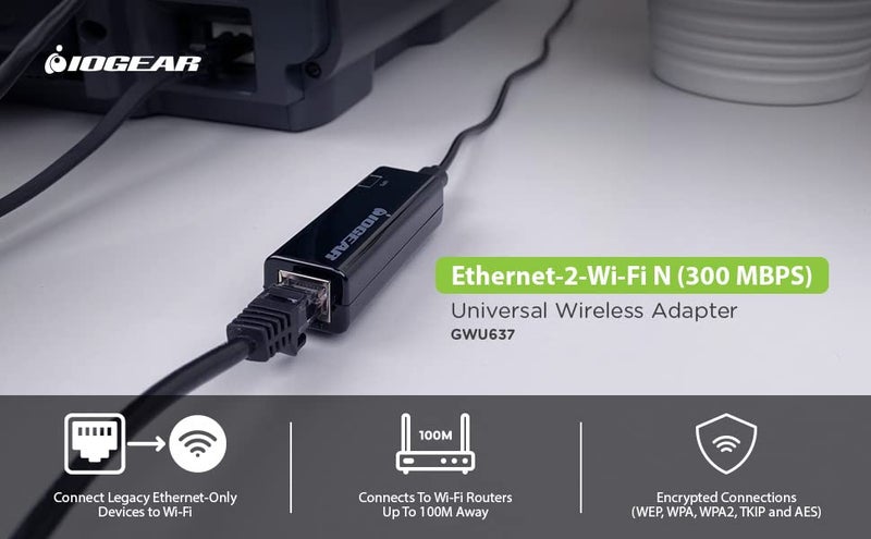 Iogear محول IOGEAR العالمي من إيثرنت إلى واي فاي N - سرعات تصل إلى 300 ميجابت في الثانية على 2.4 جيجاهرتز - إعداد واي فاي محمي بزر الضغط (WPS) - يدعم تشفير WEP و WPA و WPA2 و TKIP و AES - GWU637 - Image 5