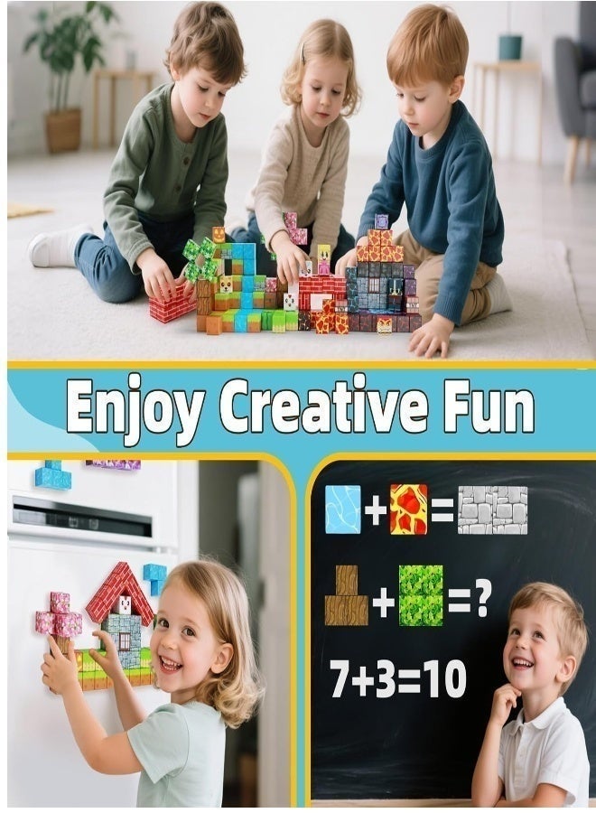 مجموعة بناء عالم المناجم المغناطيسية - 112 مكعب مغناطيسي عالي القوة، مكعبات مغناطيسية 2 سم، لعبة للأطفال الصغار، لعبة حسية تعليمية، مناسبة كهدية للأولاد والبنات من سن 3 إلى 10 سنوات، لعبة إبداعية للأطفال (موضوع الغابة؛ تتضمن شخصيتين لعبة) - Image 2