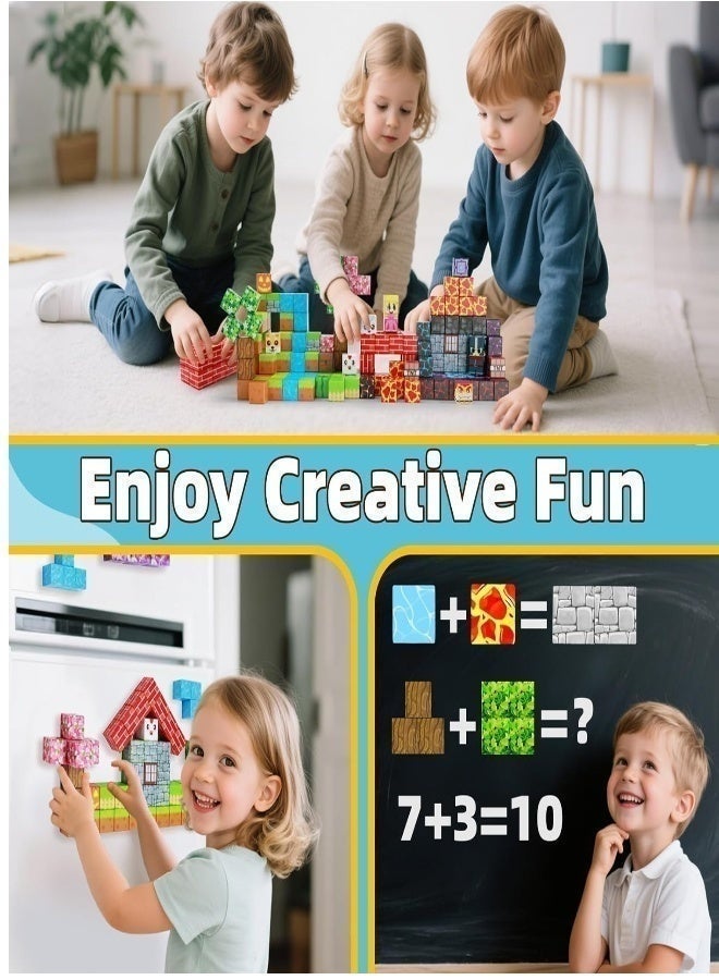 مجموعة بناء عالم المناجم المغناطيسية - 112 مكعب مغناطيسي عالي القوة، مكعبات مغناطيسية 2 سم، لعبة للأطفال الصغار، لعبة حسية تعليمية، مناسبة كهدية للأولاد والبنات من سن 3 إلى 10 سنوات، لعبة إبداعية للأطفال (موضوع الغابة؛ تتضمن شخصيتين لعبة) - Image 2