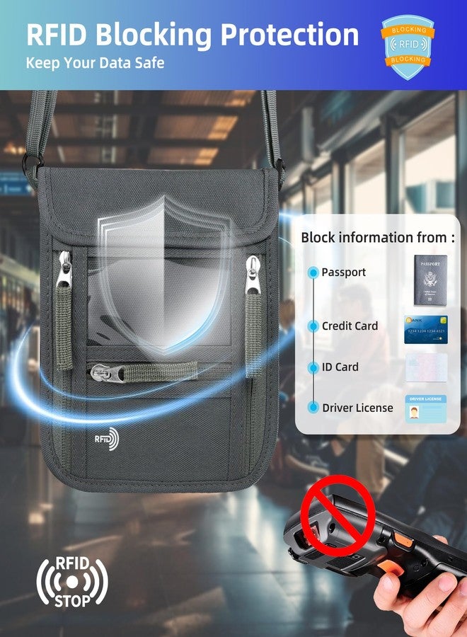 وول نيو محفظة سفر أنيقة من والنيو، مزودة بحزام للرقبة، لحفظ جواز السفر، مناسبة للرجال والنساء، مزودة بتقنية حجب RFID، لون رمادي - Image 3
