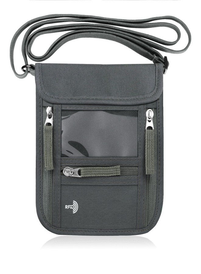 وول نيو محفظة سفر أنيقة من والنيو، مزودة بحزام للرقبة، لحفظ جواز السفر، مناسبة للرجال والنساء، مزودة بتقنية حجب RFID، لون رمادي - Image 1