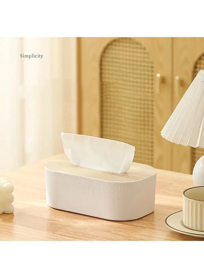 Coffee Modern Wooden Lid Tissue Box Plastic Rectangular Organizer For Home Office - Image 5