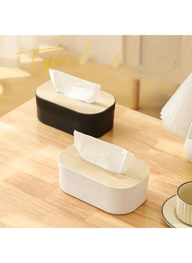 Coffee Modern Wooden Lid Tissue Box Plastic Rectangular Organizer For Home Office - Image 2