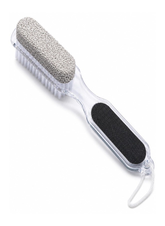 Biltoxi 4 in 1 Foot Scrubber Brush, Pumice Stone with Nail File, Dead Skin Remover for Cracked Heels, Transparent Handle - Image 1