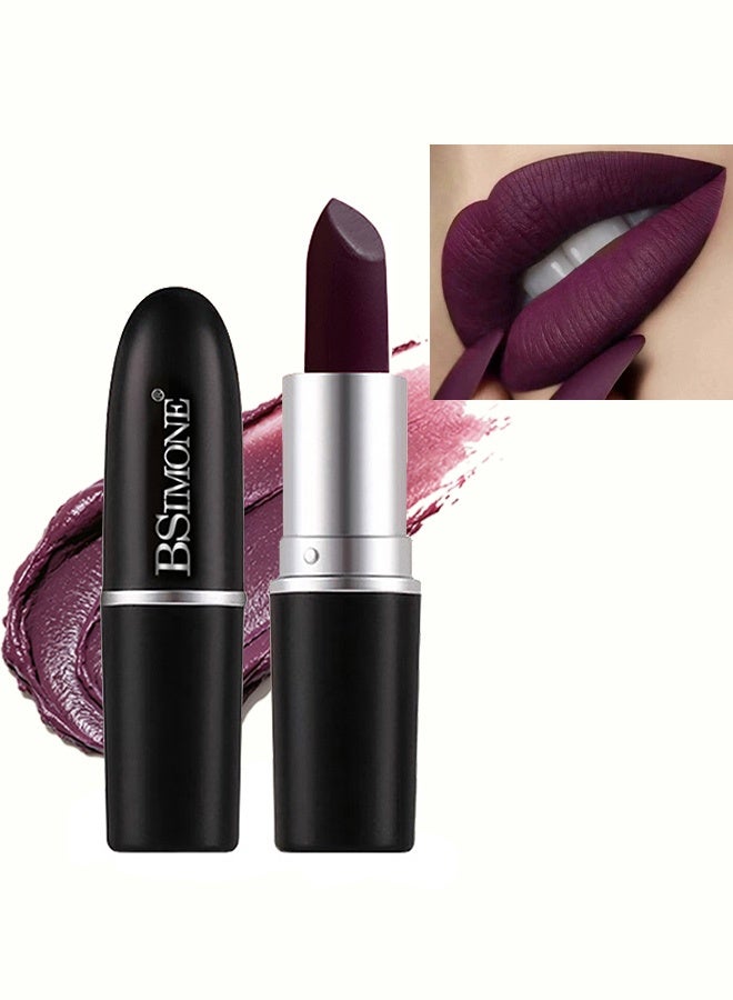 BSIMONE Matte Lipstick, Highly Pigmented Long-Lasting Waterproof Non-Drying Velvet Lipstick, #16 Dark Purple - Image 1