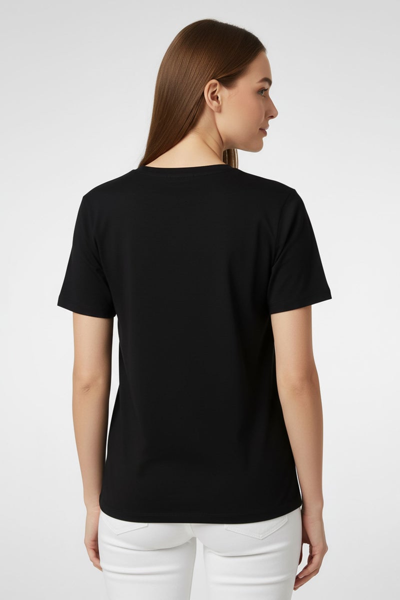 BRAVE SOUL Women Crew Neck Short Sleeve Plain T-shirt, Black - Image 4