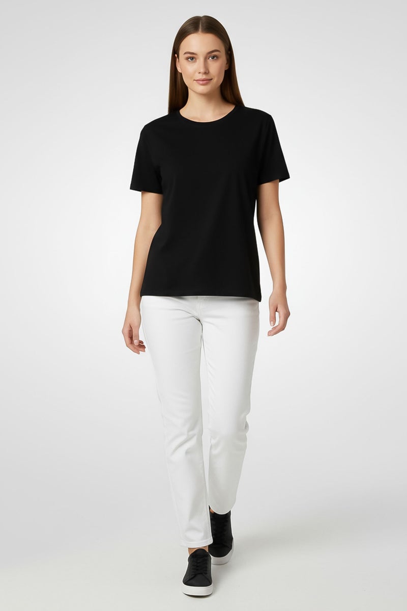 BRAVE SOUL Women Crew Neck Short Sleeve Plain T-shirt, Black - Image 1