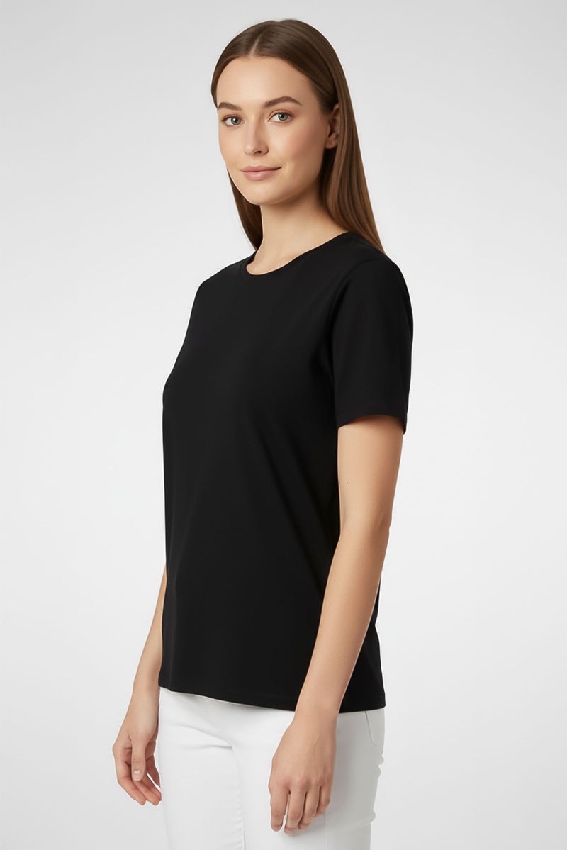 BRAVE SOUL Women Crew Neck Short Sleeve Plain T-shirt, Black - Image 3