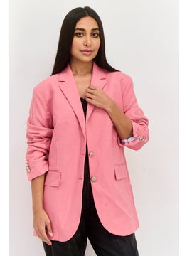 Women Regular Fit Plain Blazer, Pink
