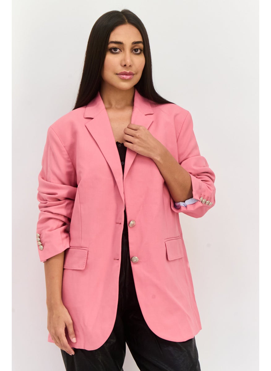 Tommy Icons - Women Regular Fit Plain Blazer, Pink - Image 1
