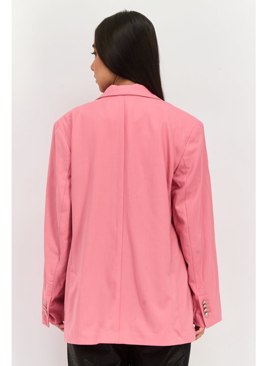 Tommy Icons - Women Regular Fit Plain Blazer, Pink - Image 1