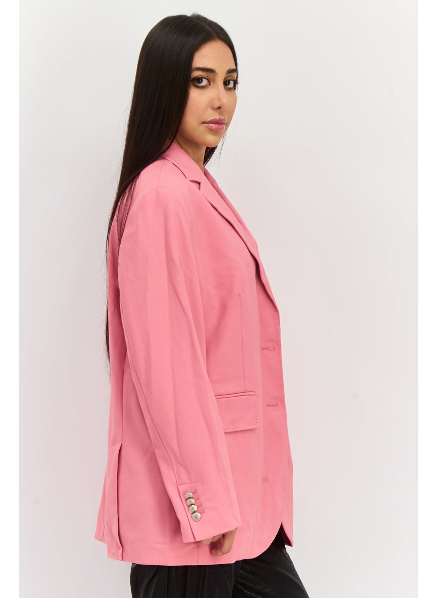Tommy Icons - Women Regular Fit Plain Blazer, Pink - Image 1