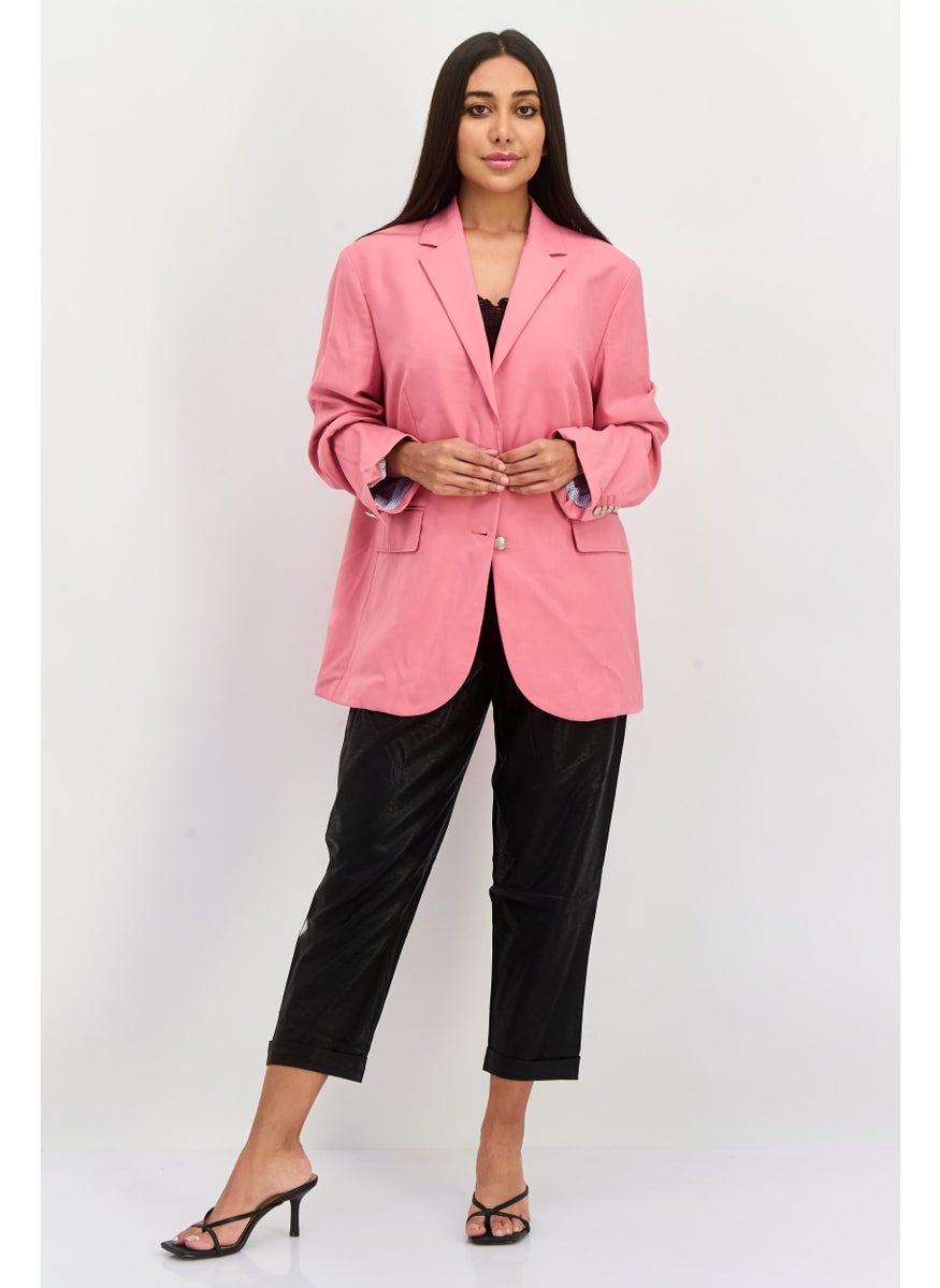 Tommy Icons - Women Regular Fit Plain Blazer, Pink - Image 1