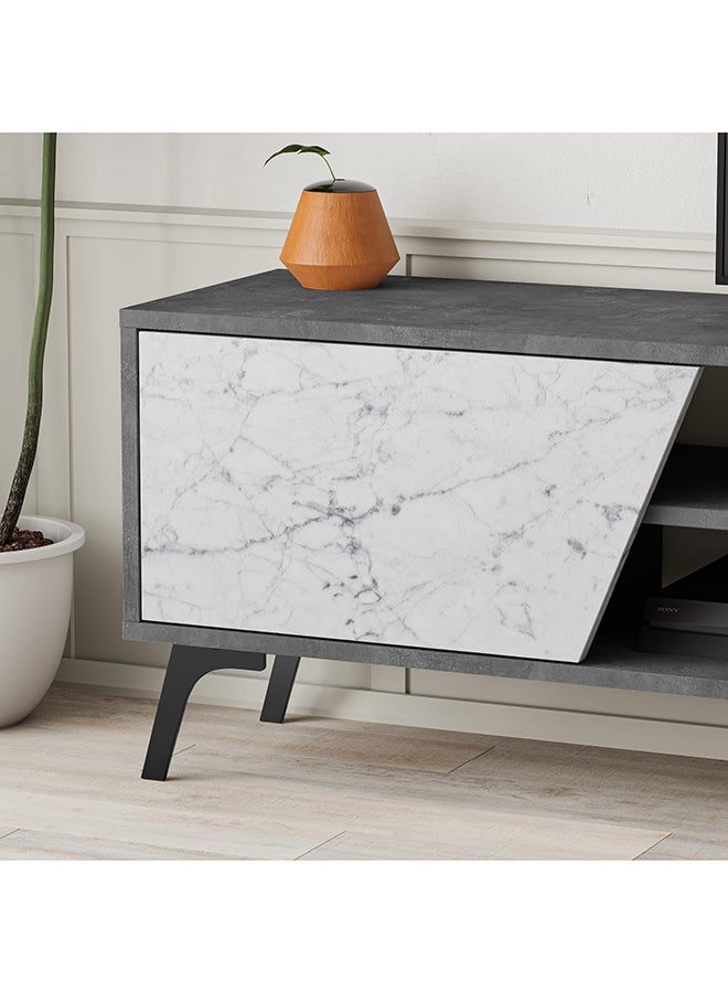Mourah Home Fiona Tv Unit Up To 70'' Inch Tvs With Shelf 3Door And 2Tier Storage | Tv Cabinet For Living Room| 180X35.6X48 Cm| Retro Grey White Marble  - Image 4