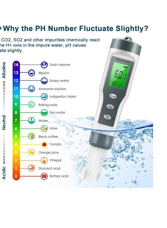 3 in 1 TDS Temp pH Tester 0.01 High Precision Water Quality Tester Digital pH Meter for Aquarium - Image 5