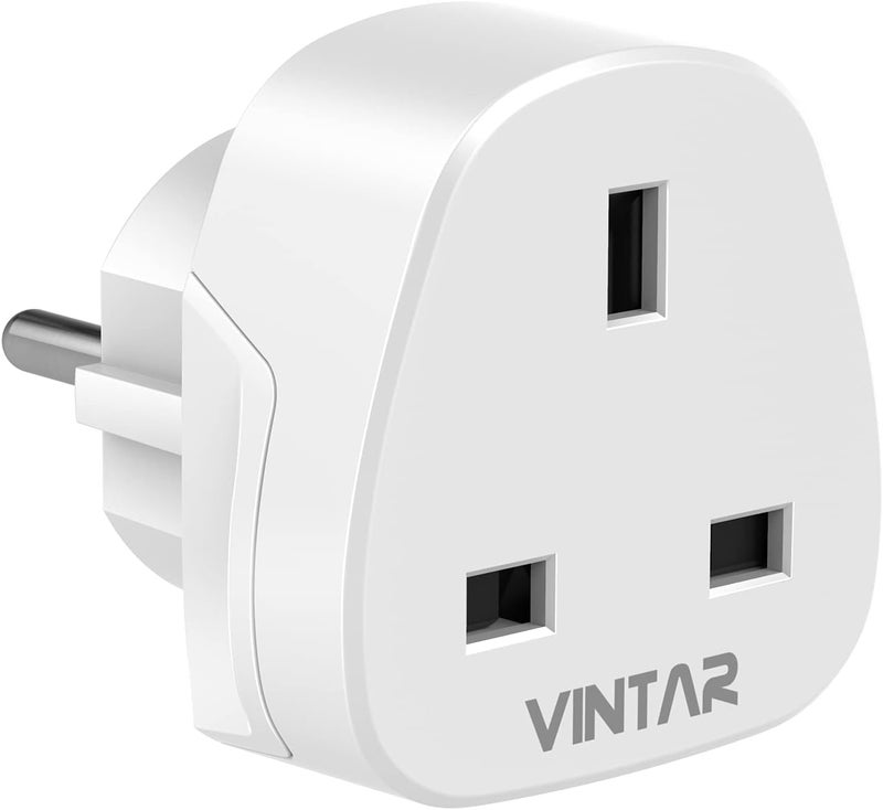 VINTAR UK to European Plug Adapter,Grounded 3 Pin to 2 Pin EU Euro Europe Schuko Travel Adaptor for France Germany Spain Turkey Greece Russia and More(Type E/F), 1Pack White - Image 1