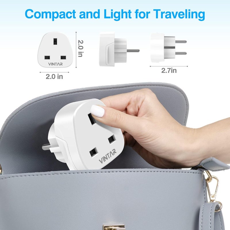 VINTAR UK to European Plug Adapter,Grounded 3 Pin to 2 Pin EU Euro Europe Schuko Travel Adaptor for France Germany Spain Turkey Greece Russia and More(Type E/F), 1Pack White - Image 3