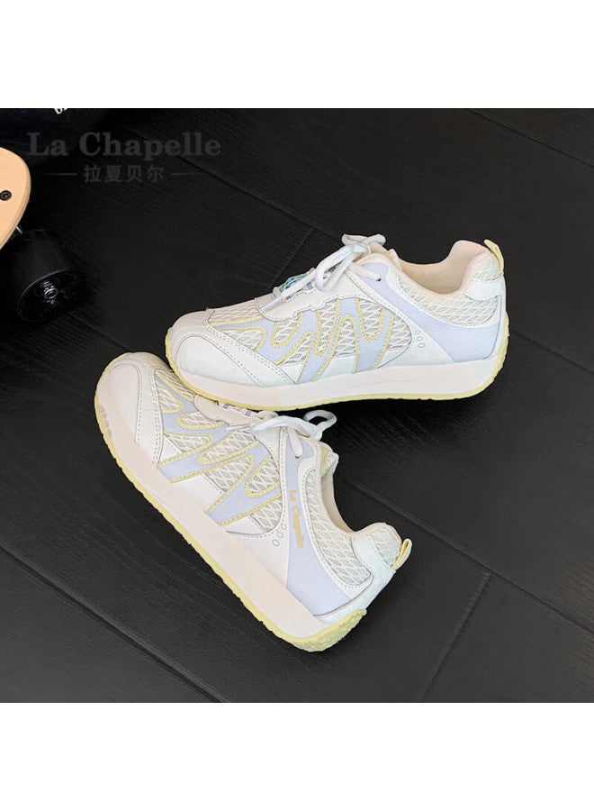 La Chapelle Women's Thick-soled German Training Shoes Autumn New Breathable Mesh Dad Sneakers Versatile Sports Shoes Beige Size 39 - Image 1